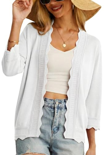 GRECERELLE Womens Summer Cardigan Button Down Long Sleeve Ladies Lightweight Soft Casual Shrugs Scalloped Edges Cardigans Summer Evening, Wedding