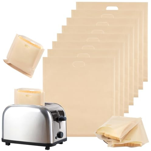 Paquete de 8 bolsas para tostadora, reutilizables, antiadherentes, lavables, para tostadora, tostadora, microondas, parrilla, horno (17 x 19 cm)