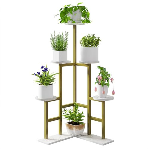 IBUYKE 6 Livelli Porta Piante da Interno, Scaffale per Piante da Fiore Alto 108cm per Piante Multiple, Portavasi da Interno Moderno per Giardino Terrazza Balcone, Oro TMJ072G