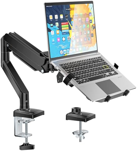 WALI 2-in-1 Laptop and Monitor Desk Mount (GSMP001NLP), Black | Monitor Arm with Laptop Tray Fits Up to 17 Notebook and Up to 32 Screen, Adjustable Arm, Holds 10-12kg, VESA 75/100mm