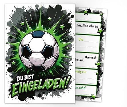 Junaversum 12 Einladungskarten zum Kindergeburtstag Jungen Fußball Fussball Kinder coole bunte Einladungen Geburtstag Geburtstagseinladungen Kids
