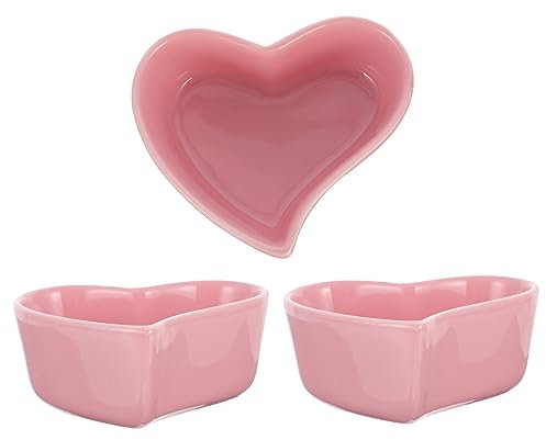 HOLIDYOYO Ceramic Heart-Shaped Seasoning Dish Set 3pcs 90ml Kitchen Sauce Bowls Pink Snack and Ice Cream Containers for Dining and Serving