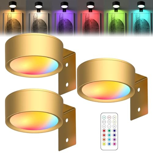 Gienslru Magnetisches Mallicht Mit 13 Beleuchtungsmodi, Bilderleuchte Kabellos, Magnetisches Mal Licht, Bild Beleuchtung Wand Kabellos Mit Fernbedienung Und Timer (Gold*3)