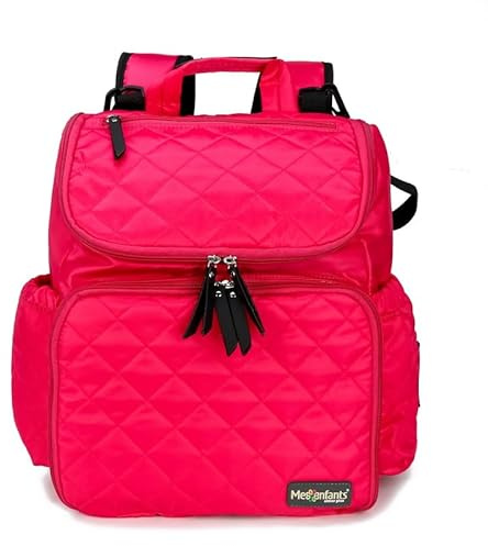 Wickeltaschen-Rucksack, großer Windelrucksack, multifunktionale Babytaschen mit tragbarer Wickelunterlage, Schnullerhalter und Kinderwagengurten, für Mama und Papa, rosa - deep pink, M