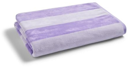 Christy Ice Cream Stripe Beach Towel | Extra Large | Sand Free | 100% Cotton | Luxury Super Soft Velour Front | Quick Dry Towelling Rear | 100cm x 180cm | Parma Violet Purple