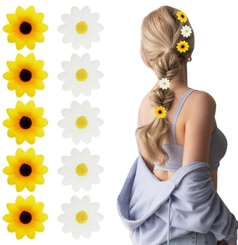10 fermagli per capelli a forma di fiore per donne, grandi fermagli per capelli a forma di girasole, margherita, fiori bianchi e gialli, piccoli accessori per matrimoni, estate, spiaggia, feste