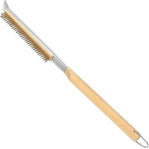 Pizza Oven Brush with Stainless Steel Stone Scraper, Brass Bristle Wooden Handle, Hanging Pizza Oven Brush, Cleaning Brush, Outdoor Pizza Oven Accessories, Oven Brush for Outdoor Ovens, Portable Ovens