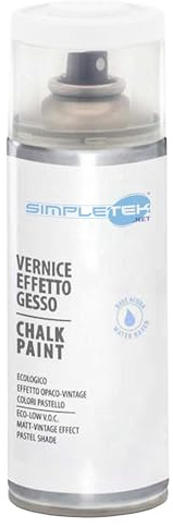 SIMPLETEK - Bomboletta Spray Vernice Effetto Gesso Ultra Opaco Bianco puro V404BP Vintage Retro Universale a Base d'Acqua (1 pezzo)