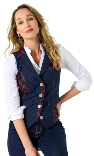 Joe Browns Women's Heritage Check Mix and Match Waistcoat Casual Blazer, Purple, 14