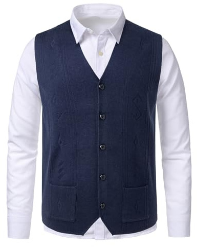 Beryielite Chaleco de punto para hombre con cuello en V sin mangas chaleco de lana estilo informal tejido