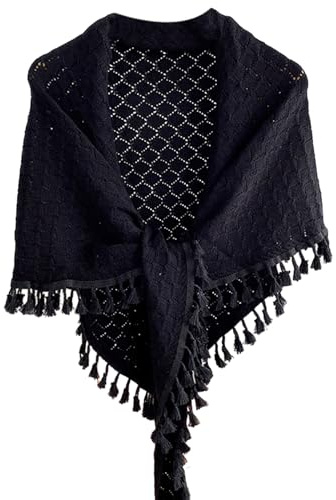 Vynetra Elegante chal de ganchillo a mano, chal de pashmina de color liso, envoltura de hombro para vestido Cheongsam para mujer, bufanda, Negro, Talla única
