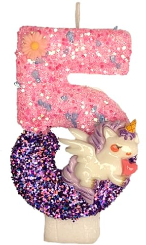 Ovanda Geburtstagskerzen Zahlen 5, Zahl 5 Kerzen, Geburtstag Cake Topper Mädchen, Lila Rosa Geburtstagskerzen, Geburtstag Nummer 5 Kerzen, Einhorn Geburtstagstorte Tortendeko,Zahlenkerze 5 Geburtstags