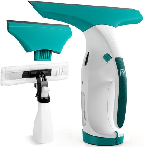 EAVE Nettoyeur Vitre, Kit Lave Vitre Amélioré avec Raclettes de 17cm & 28cm, Laveur de Vitre Sans Fil avec 40min d'Autonomie & Réservoir de 270ml, Adapté aux Fenêtres, Miroirs, Salle de Bain,WC09 (WH)