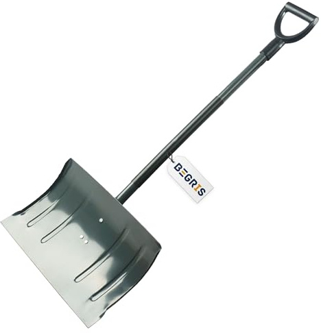 BEGRIS Schneeschaufel Stahl verzinkt 118x50x32cm, Schneeschieber Metallstiel solide Winterschaufel