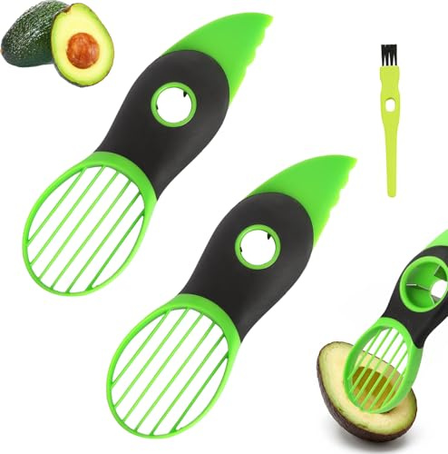 XRVRILE Avocado Schneider 2er Set – 3 in 1 Avocadoschneider mit Edelstahl Avocado Entkerner, Avocado Slicer & Avocado Messer, spülmaschinengeeignetes Avocado Tool für Avocado Toast, Guacamole & Küche