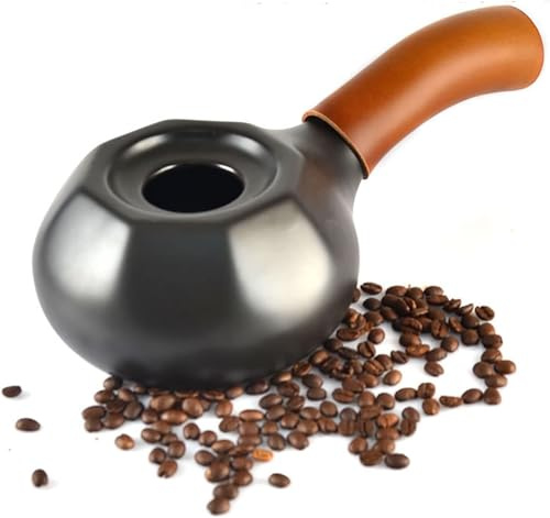 Ceramic Coffee Bean Roaster with Leather Grip for Home DIY Kitchen Baking of Beans Tea Grains