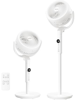 SONGMICS Standing Fan for Bedroom, 20 dB Quiet Pedestal Fan with Remote, Cooling Air Circulator, 120°+135° Oscillating, 15 Speeds, 15 h Timer, 3 Modes, Adjustable Height, Cloud White XFC002W1UK