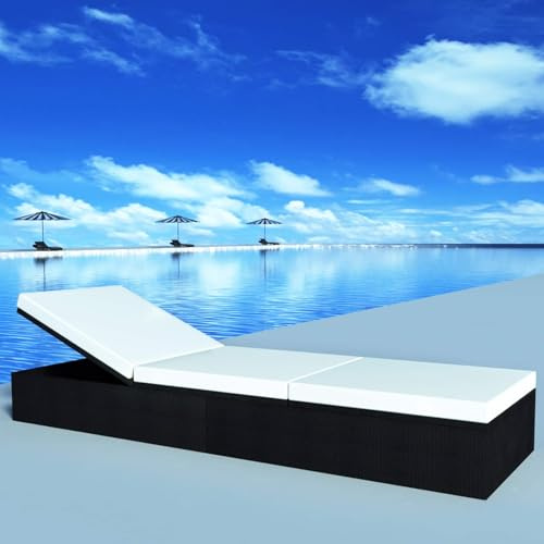 Mandloder Sonnenliege Schwarz Poly-Rattan, Wetterfeste Gartenliege Chaiselongue für Terrasse & Balkon, vormontierter Liegestuhl modernes Design, langlebige Outdoor-Relaxliege für maximale Entspannung