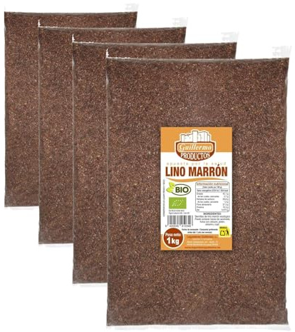 Guillermo | Lino marrón BIO - Bolsa 1 kg. | 100% ecológico | Aporta gran cantidad de minerales | Rico en fibra no soluble y soluble | Contiene omega-3 (Paquete de 4)