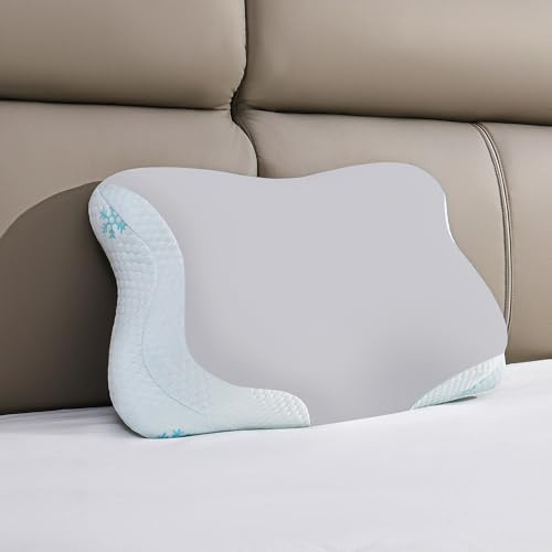 CloudÉtoile Oreiller Ergonomique Cervical - Réglable 2 en 1 Oreiller Mémoire de Forme pour Dormir sur Le Côté et sur Le Dos, Réglable Coussin Memory Foam CertiPUR-EU Certifié, 64x38x12 cm, Gris