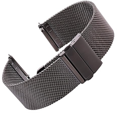 Run Ken Milanese Klockband Armband Rostfritt Stål Silver Svart Armbandsur Utplacering Spänne 16 Mm 18 20 22 24(Black,20mm)