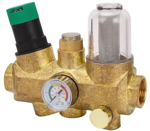 Jeffergarden Réducteur de Pression de Canalisation en Laiton, Régulateur de Pression D'eau 3 en 1 avec Filtre en Acier Inoxydable et Manomètre, pour Système D'eau Domestique (3/4 pouces (DN20))