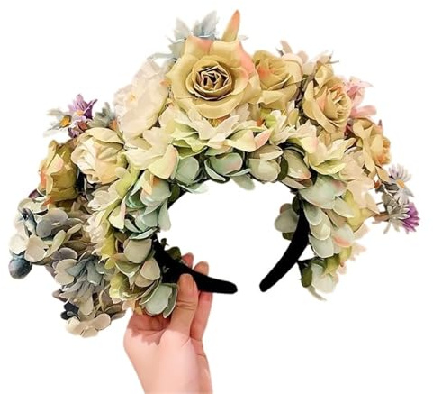 Blomsterhårband för bröllop, Bröllopskrans Pannband Konstgjorda Blommor Siden Filt Blomma Krona Hårband Flerfärgad