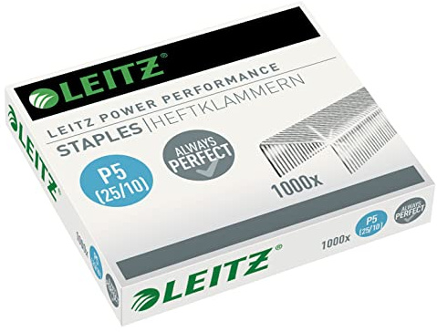 Leitz Power Performance Heavy-Duty Heftklammern P5 (25/10), Verzinkt, Box mit 1000 Heftklammern, 55740000