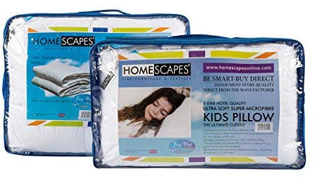 Homescapes Kinder Bettdecken-Set: Sommer-Bettdecke 120x150 cm (180 GSM) & Kinder-Kopfkissen 40x60 cm, Kissen für Kinder & Stepp-Bettdecke wie Daunen aus Super-Mikrofaser, Oeko-TEX Standard 100