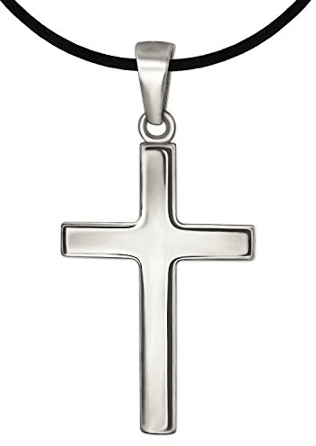 CLEVER SCHMUCK Silberner Anhänger Kreuz 21 mm schlicht glänzend Sterling Silber 925 mit Band schwarz im Kreuz Etui