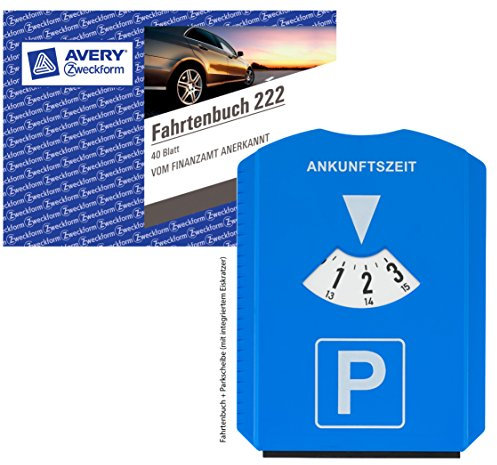 Avery Zweckform 222 Fahrtenbuch, DIN A6 quer, steuerlicher km-Nachweis, 40 Blatt, weiß + Multifunktions-Parkscheibe (integriertem Eiskratzer + 3 Chips für Einkaufswagen)
