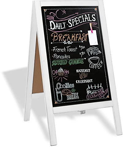Ilyapa Holzschild mit A-Rahmen, mit Radiergummi und Kreide, 101,6 x 50,8 cm, magnetische Kreidetafel für Gehweg, Weiß, Menüanzeige für Restaurant, Geschäft oder Hochzeit