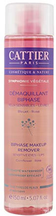 Cattier Démaquillant biphase yeux sensibles lèvres bleuet rose - Le flacon de 150 ml