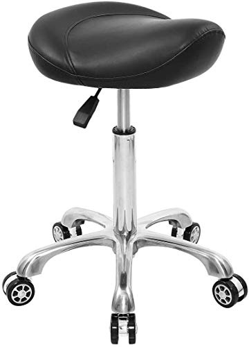EASY LIFE Sattelhocker Rollhocker mit Rollen höhenverstellbarer Drehhocker Arbeitshocker Küchenhocker, Hocker für Büro Salon Massage Spa (Schwarz)