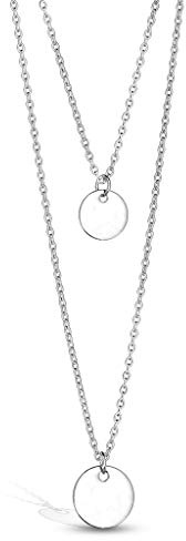 beyoutifulthings Halskette Zwei-reihig Anhänger Runde Platte Doppel-Kette Damen-Halskette Schmuck Collier Edelstahl Gold Roségold Silber 400m