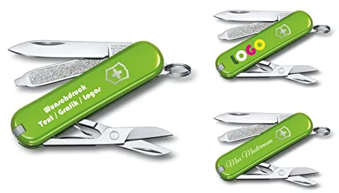 Victorinox Taschenmesser CLASSIC SD mit Wunschdruck auf der Schale I Geschenk für Männer Frauen I Geschenke zum Geburtstag I 7 Funktionen Smashed Avocado 0.6223.43G (grün)