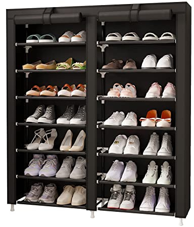 MOYIPIN 7-stöckiges Schuhregal Canvas Schuhschrank für 28 Paar Schuhe im Wohnzimmer, Flur, 125 x 92 x 28,5 cm, Schwarz