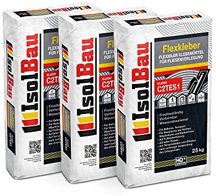 Isolbau C2TE S1 Flexkleber - 75 kg Flexibler Klebemörtel für Fliesenverlegung - Frostsicher, Verformbar & Wasserabweisend, Flexmörtel Natursteinkleber