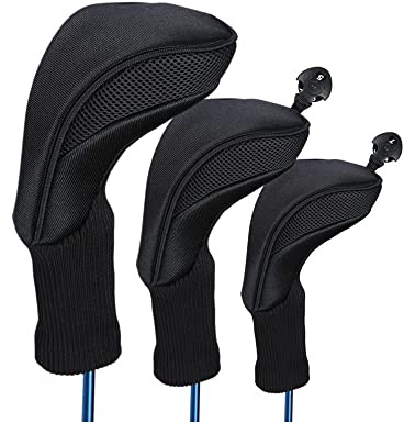Namvo 3 st/set golfchaufför trähuvud klubböverdrag utrustning stolpe skyddande ärm professionell golfputter huvudskydd svart