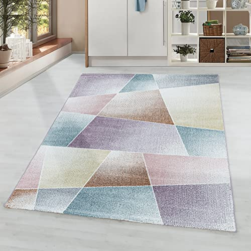 Giantore Kurzflorteppich Mosaikmuster Flachflorteppich Wohnzimmer Schlafzimmer