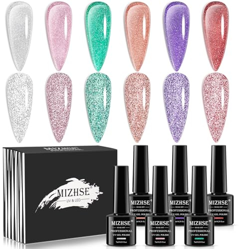 MIZHSE UV Nagellack Glitzer Durchsichtig Gelee Kristall Glitzer Nagellack 6 Farben 7ml Reflektierend Funkelnder Glitzer Nagelack Gel Nail Polish für Nageldesigns Nail Art Starter Kit 10ml