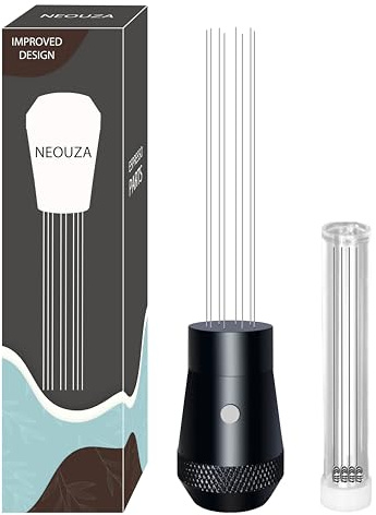 NEOUZA Kaffe WDT distributionsverktygstillbehör, aluminiumhandtag inbyggd magnetdesign, 0,4 mm 8 rostfria nålar, espressopulver omrörare (svart)