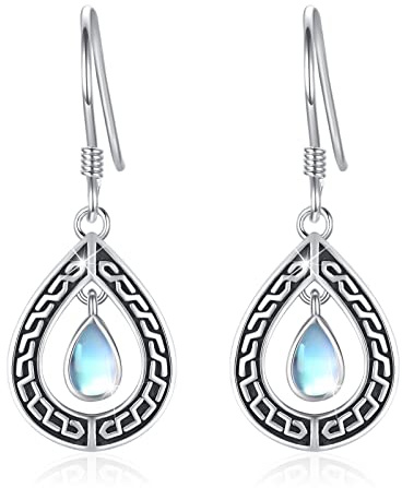 Keltische Ohrringe, keltische Mondstein-Ohrringe für Frauen 925er Sterlingsilber irischer keltischer Knoten Tropfen Ohrhänger keltischer Schmuck Geschenk zum Geburtstag Weihnachten