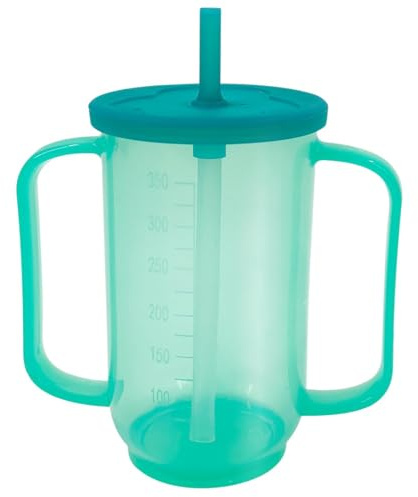 VOPHIA Drickbägare kopp för funktionshindrade vuxna, konvalescent inget spill matningskopp med sugrör för äldre moderskap dryck vatten gröt soppa 350 ml (blå-2)