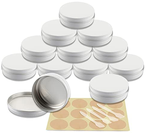 YANCAER 24 Pièces Pots en Aluminium Blanc de 100ml avec Couvercle - D83mm x H28mm Vide Ronde Cosmétiques Pot Conteneurs de Voyage pour Maquillage, Crème, Baume à Lèvres, Mini Bougies