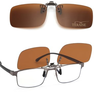 TERAISE polariserade clip-on solglasögon över receptbelagda glasögon anti-bländning UV400 (brun uppgradering flip)