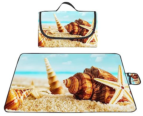 Yoonqun Picknickdecke Wasserdicht 300x200cm,Groß Outdoor Faltbare Picnic Blanket mit Tragegriff,Picnic Decke Waschbar für Camping,Picknick,Wandern,BBQ,Reisen Campingdecke,Muschel