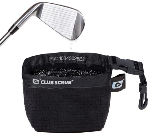 Club Scrub Pro Golf Club and Golf Ball Cleaning Bag, Waterproof Clean Face Technology Liner, Perfectly Dry Microfiber Exterior, Detachable Clip, Machine Washable, Cleans Club Grooves, Black Pro
