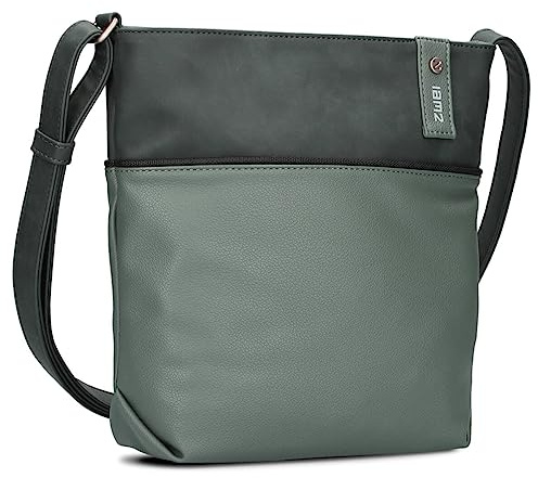 Zwei Damen Umhängetasche JANA J10 Crossbody Bag 5 Liter Handtasche im Canvas-Stil im Bicolor-Design + passender Kosmetikbeutel/Geldbeutel gratis (eucalyptus)