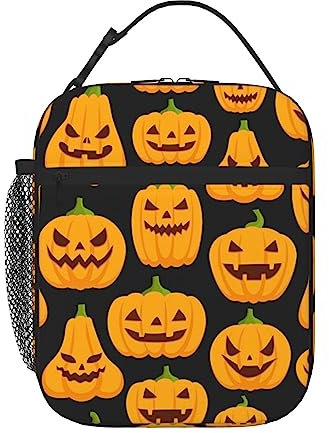 PIXOLE Lonchera con patrones de calabaza de Halloween para adultos, para trabajo de oficina, lonchera para hombres y mujeres, lonchera portátil reutilizable con aislamiento